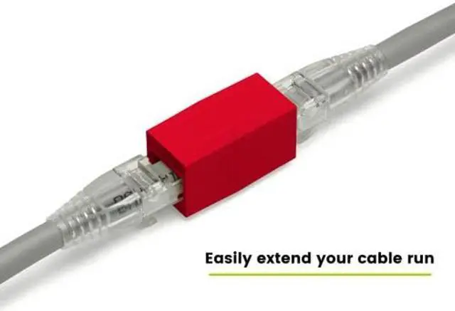Alt view image 4 of 5 - trueCABLE Cat6A Inline Coupler, Unshielded (UTP), PoE++ (4PPoE), UL Listed, ETL Verified, ANSI/TIA 568-2.D Cat 6A Performance Compliant, Female to Female RJ45 Couplers, Red, 12 Pack