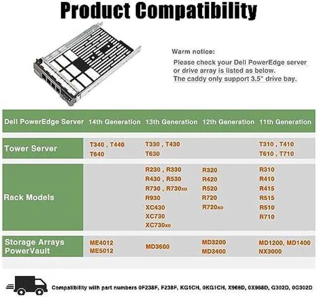 Alt view image 2 of 5 - Hard Drive Caddy 3.5" SAS SATA Drive Caddy F238F 0F238F SSD Bracket Compatible for Dell PowerEdge 14th/13th/12th/11th Generation T340 T440 T640 R530 R730 R930 R520 R720 R720XD, 10 Pack