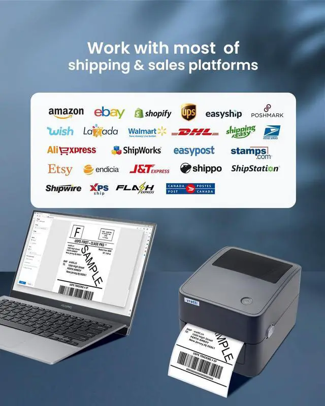 Alt view image 4 of 5 - vretti Thermal Shipping Label Printer - 4x6 Label Printer for Shipping Packages - 410B USB Thermal Printer Compatible with Ebay Etsy UPS FedEx Ebay Mac Linux, Chrome os Windows