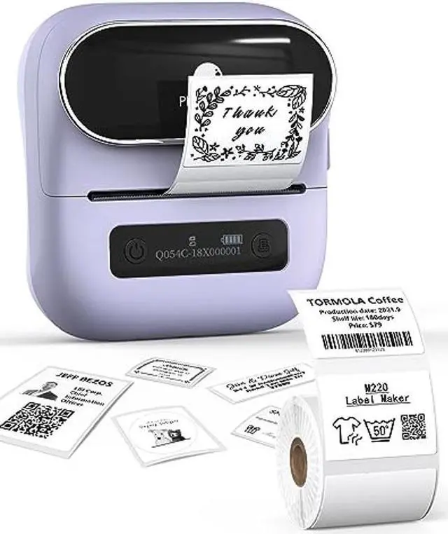 Main image of Phomemo M220 Label Maker, Bluetooth Thermal Label Maker for Barcode, Address, Home, Mailing, Small Business,Clothing, Portable Wireless Label Printer with 1 Rolls Label, Purple