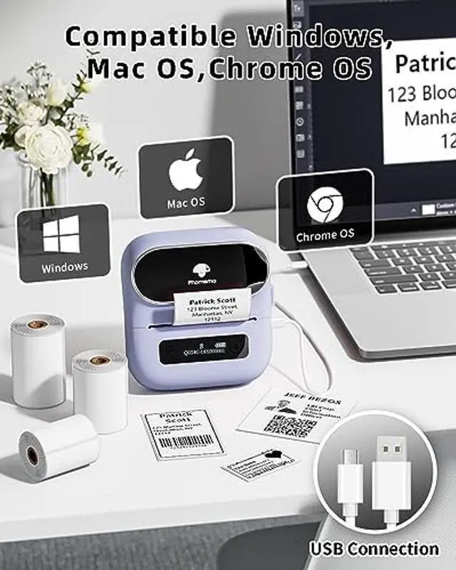 Alt view image 3 of 5 - Phomemo M220 Label Maker, Bluetooth Thermal Label Maker for Barcode, Address, Home, Mailing, Small Business,Clothing, Portable Wireless Label Printer with 1 Rolls Label, Purple