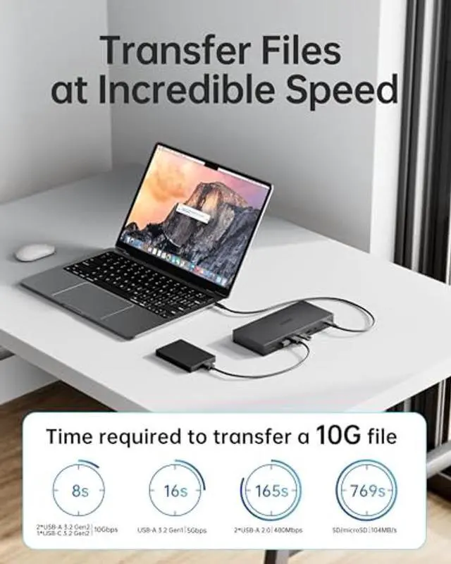 Alt view image 5 of 5 - Dual Monitor Docking Station, Multi-Port USB C Dock(15-in-1) Supports Dual/Triple Display with 2 HDMI, DP, VGA, 100W PD, Ethernet, 4 USB Ports, SD/TF Card Slots, Compatible with USB C Laptops