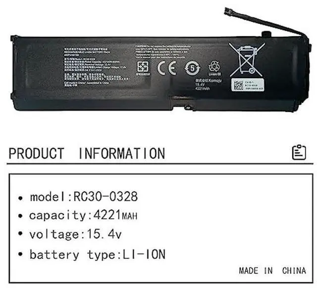 Alt view image 2 of 5 - RC30-0328 Laptop Battery Replacement for Razer Blade 15 Base 2020 2021 RZ09-0328 RZ09-03287E22-R3B1 RZ09-03287E22-R3U1 RZ09-03287E22-R341 RZ09-03304x RZ09-03305x RZ09-03519E11 (15.4V 65Wh)