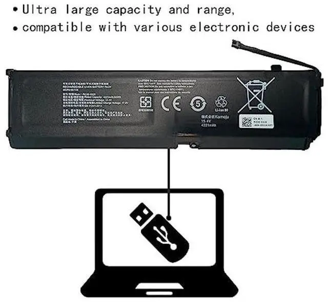 Alt view image 3 of 5 - RC30-0328 Laptop Battery Replacement for Razer Blade 15 Base 2020 2021 RZ09-0328 RZ09-03287E22-R3B1 RZ09-03287E22-R3U1 RZ09-03287E22-R341 RZ09-03304x RZ09-03305x RZ09-03519E11 (15.4V 65Wh)