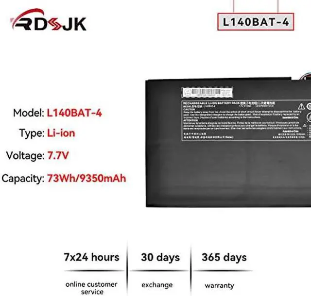 Alt view image 2 of 5 - RDSJK L140BAT-4 6-87-L140S-72B01 Laptop Battery for Lemp9 System76 Darter Pro 2021 L140CU L141CU L140MU L141MU 2ICP5/50/112 VIA 14, THUNDEROBOT MixBook Air, WOOKING Jiasha ST Pro 7.7V 73Wh 9350mAh