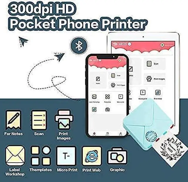 Alt view image 5 of 5 - Phomemo M02S Pocket Thermal Printer- Bluetooth Photo Printer with 3 Rolls Transparent White Paper, Compatible with iOS + Android for Plan Journal, Study Notes, Art Creation, Work, Gift