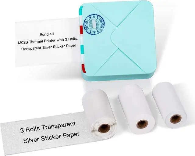 Main image of Phomemo M02S Pocket Thermal Printer- Bluetooth Photo Printer with 3 Rolls Transparent White Paper, Compatible with iOS + Android for Plan Journal, Study Notes, Art Creation, Work, Gift