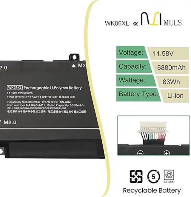 Alt view image 2 of 5 - WK06XL 83Wh Laptop Battery for HP Omen 16-b0000 16-b0005TX 16-C0000 7 16-b1000 plus 17-ck0000 8 Plus 17-ck0000 9 plus 17-ck2000 17T-CK Series HSTNN-WB0C HSTNN-OB2I M41640-CD1 M41711-005 M41640-AC1
