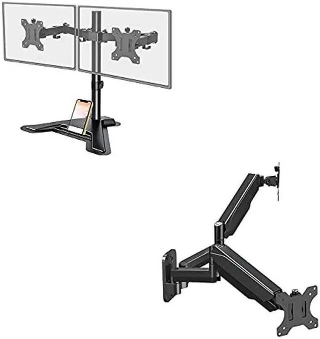 Main image of MOUNT PRO Dual Monitor Stand - Free Standing Full Motion Monitor Desk Mount Fits 2 Screens up to 27 inch and Dual Monitor Wall Mount Bracket - Height Adjustable Full Motion Gas Spring Monitor Arm