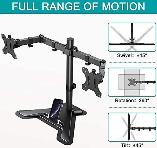 Alt view image 2 of 4 - MOUNT PRO Dual Monitor Stand - Free Standing Full Motion Monitor Desk Mount Fits 2 Screens up to 27 inch and Dual Monitor Wall Mount Bracket - Height Adjustable Full Motion Gas Spring Monitor Arm