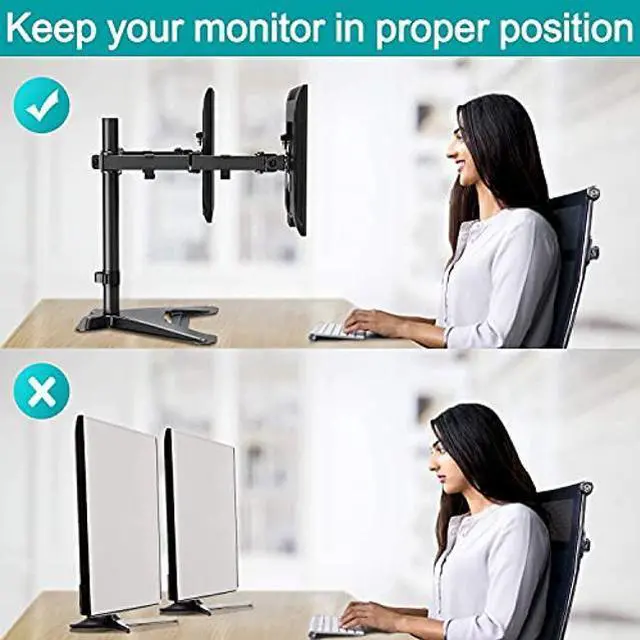 Alt view image 4 of 4 - MOUNT PRO Dual Monitor Stand - Free Standing Full Motion Monitor Desk Mount Fits 2 Screens up to 27 inch and Dual Monitor Wall Mount Bracket - Height Adjustable Full Motion Gas Spring Monitor Arm