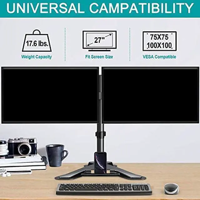 Alt view image 3 of 4 - MOUNT PRO Dual Monitor Stand - Free Standing Full Motion Monitor Desk Mount Fits 2 Screens up to 27 inch and Dual Monitor Wall Mount Bracket - Height Adjustable Full Motion Gas Spring Monitor Arm