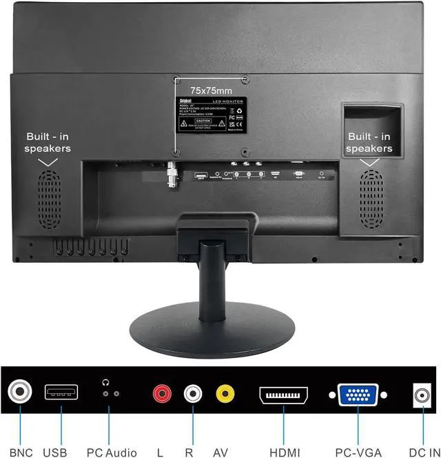 Alt view image 5 of 5 - SKitphrati 20 Inch PC Monitor, 1600x900 Screen Desktop Monitor with HDMI VGA BNC AV Ports, VESA Mounting, LED Monitor for PC, Laptop and Computer, Built in Speaker