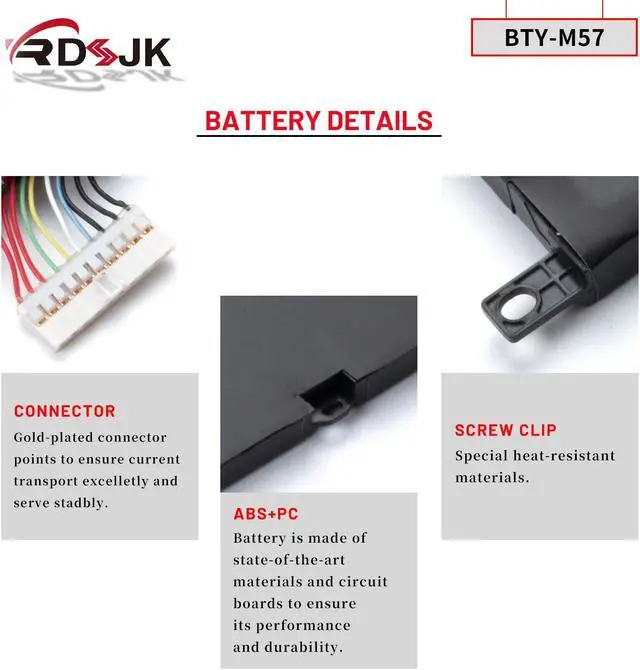 Alt view image 3 of 3 - BTY-M57 Laptop Battery for MSI GP66 GP76 Leopard 10UE 10UG 10UH 11UE 11UG 11UH 10UE-065ES 10UG-026NL 10UH-263 Vector GP66 GP76 12UE 12UG 12UGS 12UH 12UE-045NL 12UGS-028CA 12UH-603ES Series 15.2V 65Wh