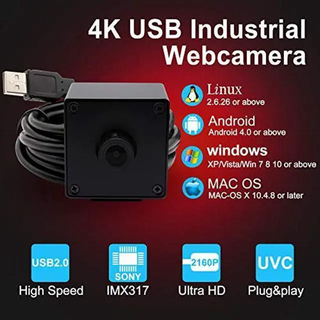 Alt view image 4 of 5 - Hotpet 3840x2160 4K Video Surveillance USB Camera 4K Webcam with Sony IMX317 Sensor USB Webcamera for Industrial, 30fps USB Web Camera with Mini Case Mini Camera Support Most OS Web Cams