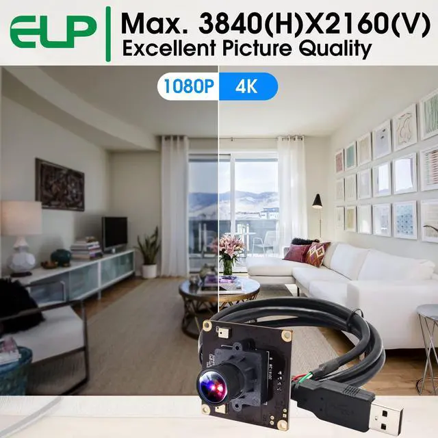 Alt view image 3 of 5 - ELP 4K USB Camera for Computer & Rasp Pi - Dual Microphone, IMX317 Sensor, 8MP USB Security Camera