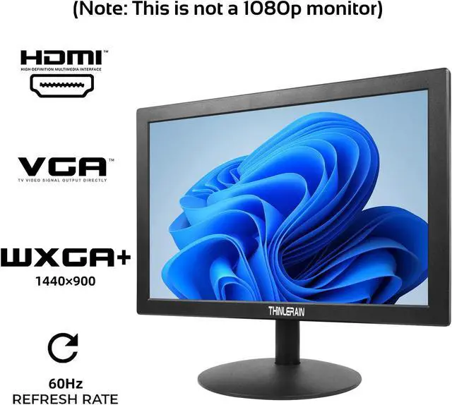 Alt view image 2 of 5 - Thinlerain 15 inch PC Monitor Desktop Monitor with 1440x900, Small Monitor with 16:10 LED Monitor, TFT Panel, 60 Hz, 5Ms, VGA, HDMI, Built-in Speakers