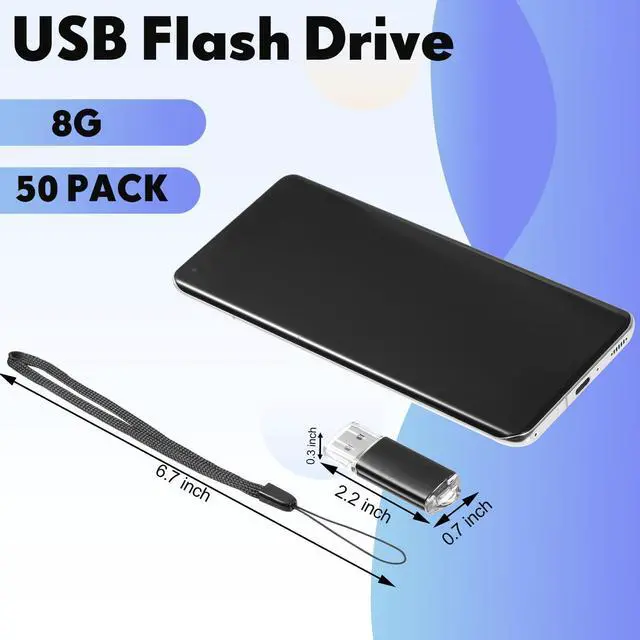 Alt view image 2 of 5 - Hoteam 50 Pcs USB 2.0 Flash Drives Bulk, Portable USB Thumb Drive with 50 Black Lanyard, USB Protective Cover Flash Drives for Office School Data Storage, Black (8GB)
