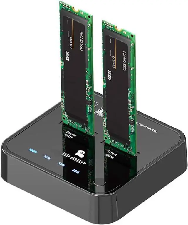 Main image of ISHEEP M.2 SATA Cloner Duplicator Dual-Bay Docking Station with SSD Offline Clone Copy Function, USB 3.1 Type-C High-Speed Transfer, Tool-Free Installation, for B+M Key M.2 SSDs - H016S+