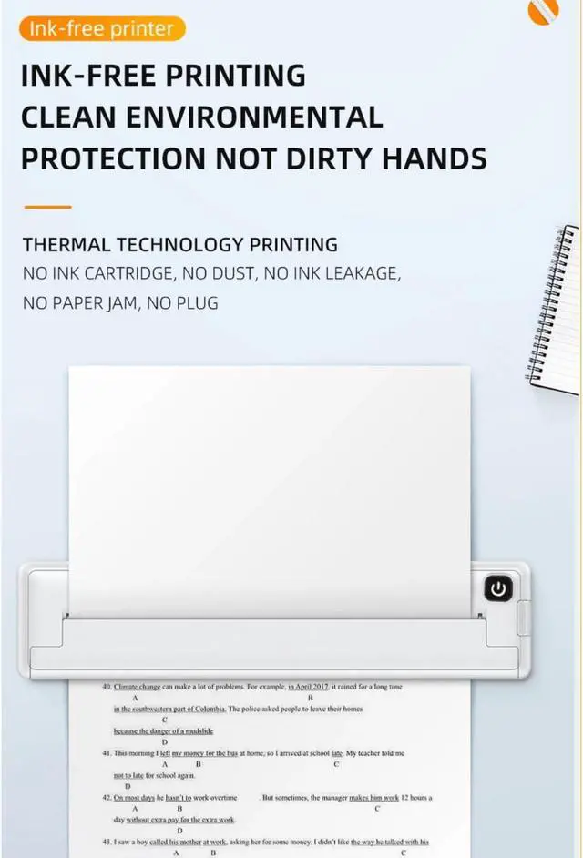 Alt view image 5 of 5 - Yoidesu Portable Thermal Printer, Supports A4 Thermal Paper, 200DPI Inkless Wireless Mobile Travel Printers for Car School Office, Mini Bluetooth Printer for Android for iOS Phone Laptop
