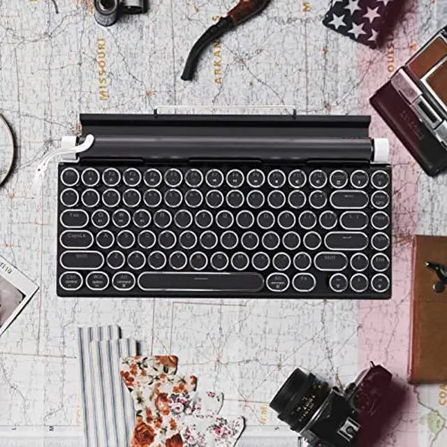 Alt view image 5 of 5 - Adventurers Typewriter Style Retro Mechanical Keyboard LED Backlight 83 Keys Bluetooth 5.0 Blue Axis, Suitable Desktop Computers/Laptops Mac/Mobile Punk Keys, Black, 12.8 x 6.6 x 1.6 inches