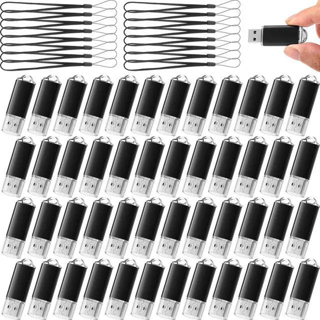 Main image of Hoteam 50 Pcs USB 2.0 Flash Drives Bulk, Portable USB Thumb Drive with 50 Black Lanyard, USB Protective Cover Flash Drives for Office School Data Storage, Black (8GB)