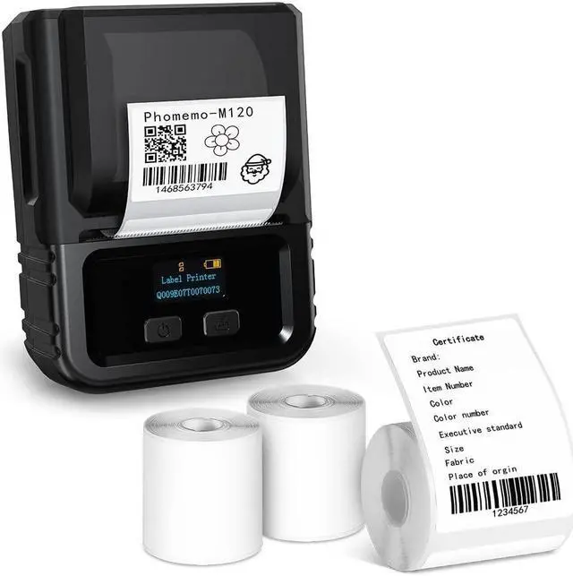 Main image of Phomemo M120 Label Maker Machine Barcode Label Printer Portable Bluetooth Label Maker Machine 2 Inch Labeling Printer for Retail, Jewelry, Name,Address,Mailing with 3 Rolls1.57''*2.36'' Label