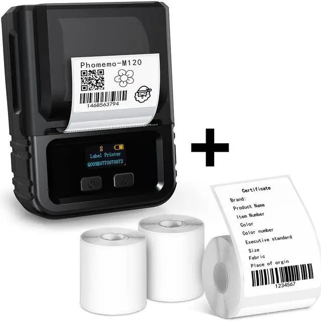 Alt view image 2 of 5 - Phomemo M120 Label Maker Machine Barcode Label Printer Portable Bluetooth Label Maker Machine 2 Inch Labeling Printer for Retail, Jewelry, Name,Address,Mailing with 3 Rolls1.57''*2.36'' Label