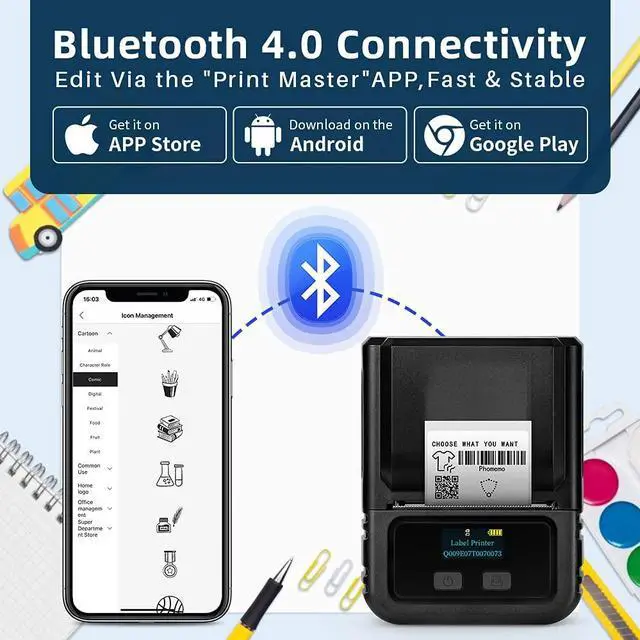Alt view image 3 of 5 - Phomemo M120 Label Maker Machine Barcode Label Printer Portable Bluetooth Label Maker Machine 2 Inch Labeling Printer for Retail, Jewelry, Name,Address,Mailing with 3 Rolls1.57''*2.36'' Label