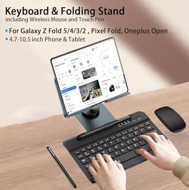 Alt view image 2 of 5 - Voppton for Samsung Galaxy Z Fold 5 4 3 Stand Keyboard Mouse, Portable Detachable Bluetooth Keyboard, Foldable Adjustable Desk Stand Holder, for Oneplus Open Pixel Fold Phone