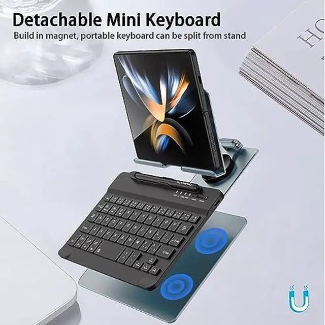 Alt view image 3 of 5 - Voppton for Samsung Galaxy Z Fold 5 4 3 Stand Keyboard Mouse, Portable Detachable Bluetooth Keyboard, Foldable Adjustable Desk Stand Holder, for Oneplus Open Pixel Fold Phone
