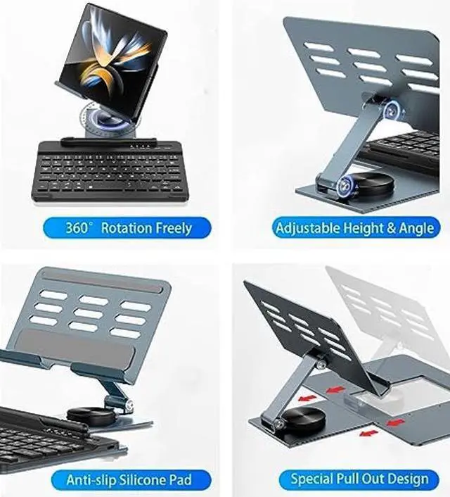 Alt view image 4 of 5 - Voppton for Samsung Galaxy Z Fold 5 4 3 Stand Keyboard Mouse, Portable Detachable Bluetooth Keyboard, Foldable Adjustable Desk Stand Holder, for Oneplus Open Pixel Fold Phone