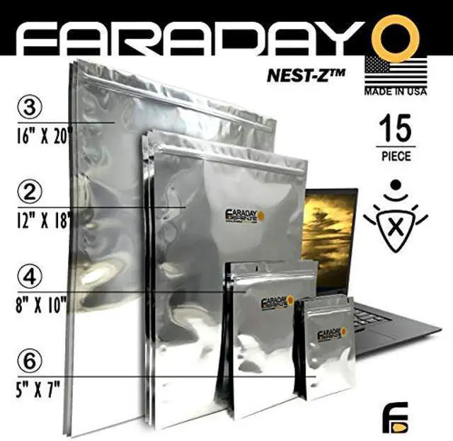 Alt view image 2 of 5 - Faraday Defense 15pc Kit NEST-Z Faraday Bag EMP/Solar-Flare Prepper Ultra Thick - Military Grade Design, Superior Shielding Performance, Phones - Radios - Hard Drives - Tablets - Laptops Made in USA