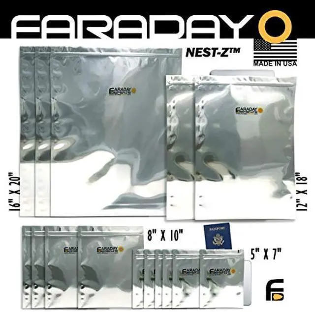 Alt view image 3 of 5 - Faraday Defense 15pc Kit NEST-Z Faraday Bag EMP/Solar-Flare Prepper Ultra Thick - Military Grade Design, Superior Shielding Performance, Phones - Radios - Hard Drives - Tablets - Laptops Made in USA