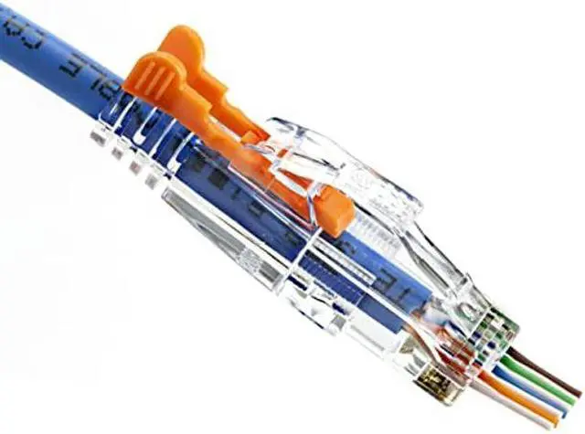 Alt view image 3 of 5 - NTW Gold Plated Lockable CAT6/6a RJ45 Pass Through Connectors (100 Pack), EZ to Crimp Modular Plug with Boots for Solid or Stranded UTP 23/24 AWG Cable