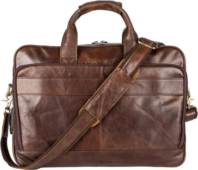 Main image of POKOFO Vintage Leather Briefcase Laptop Messenger Bag for Men with Padded Protection Fits 15.6 Inch Laptop