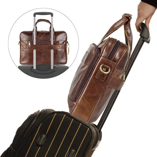 Alt view image 3 of 5 - POKOFO Vintage Leather Briefcase Laptop Messenger Bag for Men with Padded Protection Fits 15.6 Inch Laptop