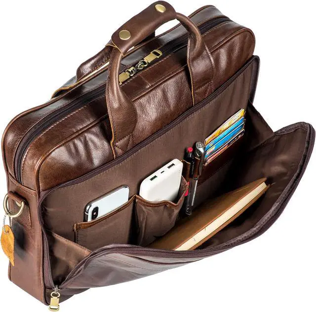 Alt view image 2 of 5 - POKOFO Vintage Leather Briefcase Laptop Messenger Bag for Men with Padded Protection Fits 15.6 Inch Laptop