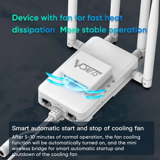 Alt view image 5 of 5 - Vonets VAR1200-H Industrial Gigabit Mini Dual Band Smart WiFi Bridge/Wireless Router/WiFi to Ethernet Adapter 1200Mbps with 1 Cooling Fan, 2 Gigabit LAN Ports, 1 Gigabit RJ45, PoE/DC Power Support
