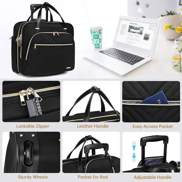 Alt view image 2 of 5 - BAVERGE Rolling Laptop Bag for Women with Wheels, Rolling 15.6 Computer Briefcase Overnight Duffle bag for Women Carry on Travel Work Business