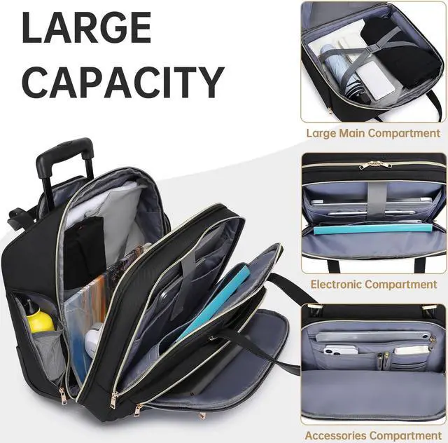 Alt view image 4 of 5 - BAVERGE Rolling Laptop Bag for Women with Wheels, Rolling 15.6 Computer Briefcase Overnight Duffle bag for Women Carry on Travel Work Business