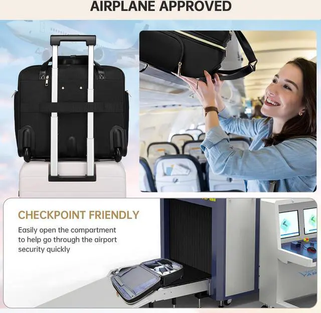 Alt view image 5 of 5 - BAVERGE Rolling Laptop Bag for Women with Wheels, Rolling 15.6 Computer Briefcase Overnight Duffle bag for Women Carry on Travel Work Business