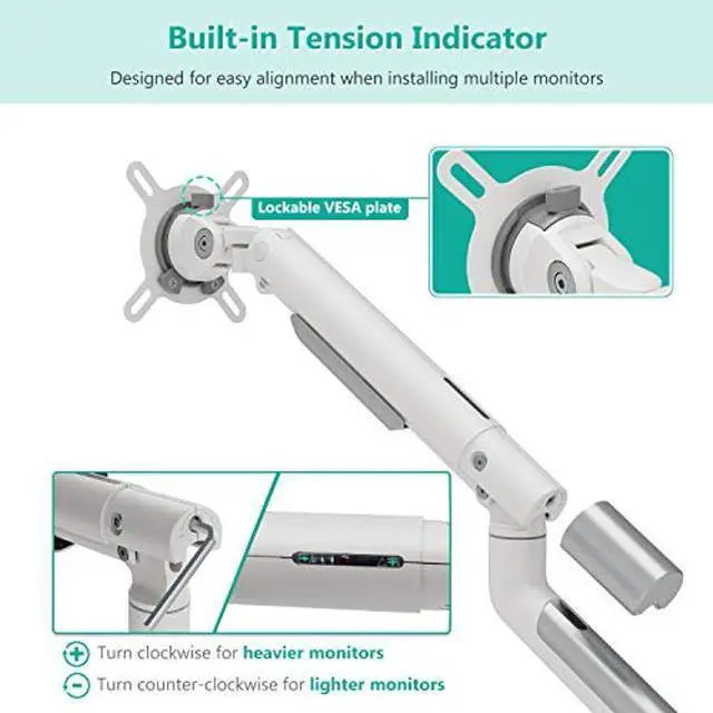 Alt view image 4 of 5 - WALI Dual Monitor Stand White Arms Mounts, for 2 Monitors, Mechanical Spring Tension Indicator Fully Adjustable Bracket, Up to 32 inch, 22lbs Weight Capacity (MATI002-W), White