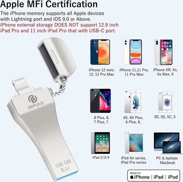 Alt view image 3 of 5 - PL ZMPWLQ [iOS MFi Certified] 128GB+256GB Photo-Stick for iPhone-Thumb-Drive External-iPhone-Storage USB-Flash-Drive-for-iPhone Backup Storage Photo Device Memory Stick for iPhone iPad PC