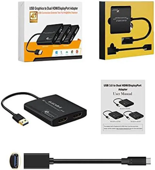 Alt view image 4 of 4 - USB 3.0 to Dual HDMI Adapter - 4K+4K 60Hz Ultra HD - Built-in DisplayLink DL6950 Chip - Extend Screen to Multiple Monitor TV Compatible with Windows,Mac OS,Android,Chrome OS,Ubuntu(HDMI+HDMI)
