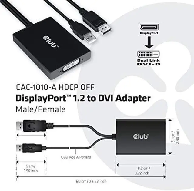 Alt view image 3 of 5 - Club 3D CAC-1010-A DisplayPort to Dual Link DVI-D HDCP Off Version Active Adapter M/F for Apple Cinema Displays