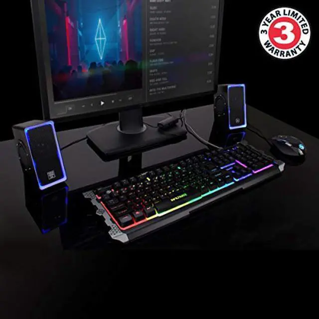 Alt view image 2 of 5 - GOgroove Gaming Computer Speakers with Blue LED Light - SonaVERSE O2i Speakers for Desktop, Laptop, PC - USB Speaker 2.0 with AUX Input, in-Line Volume Control, Bass Stereo Sound, 14W (Black)