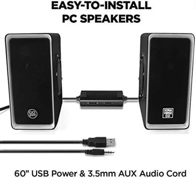 Alt view image 3 of 5 - GOgroove Gaming Computer Speakers with Blue LED Light - SonaVERSE O2i Speakers for Desktop, Laptop, PC - USB Speaker 2.0 with AUX Input, in-Line Volume Control, Bass Stereo Sound, 14W (Black)