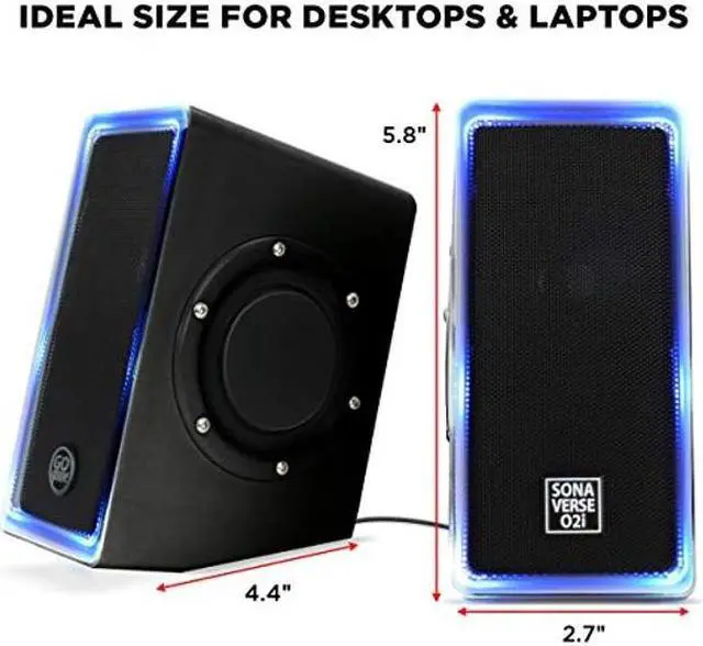 Alt view image 5 of 5 - GOgroove Gaming Computer Speakers with Blue LED Light - SonaVERSE O2i Speakers for Desktop, Laptop, PC - USB Speaker 2.0 with AUX Input, in-Line Volume Control, Bass Stereo Sound, 14W (Black)