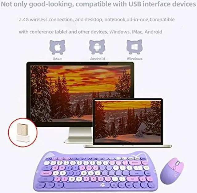 Alt view image 2 of 5 - Attoe Wireless Mouse and Keyboard, Cute Cat Keyboard Mouse Combo for Girl Gift,2.4G Cordless Computer Mice with USB Receiver for